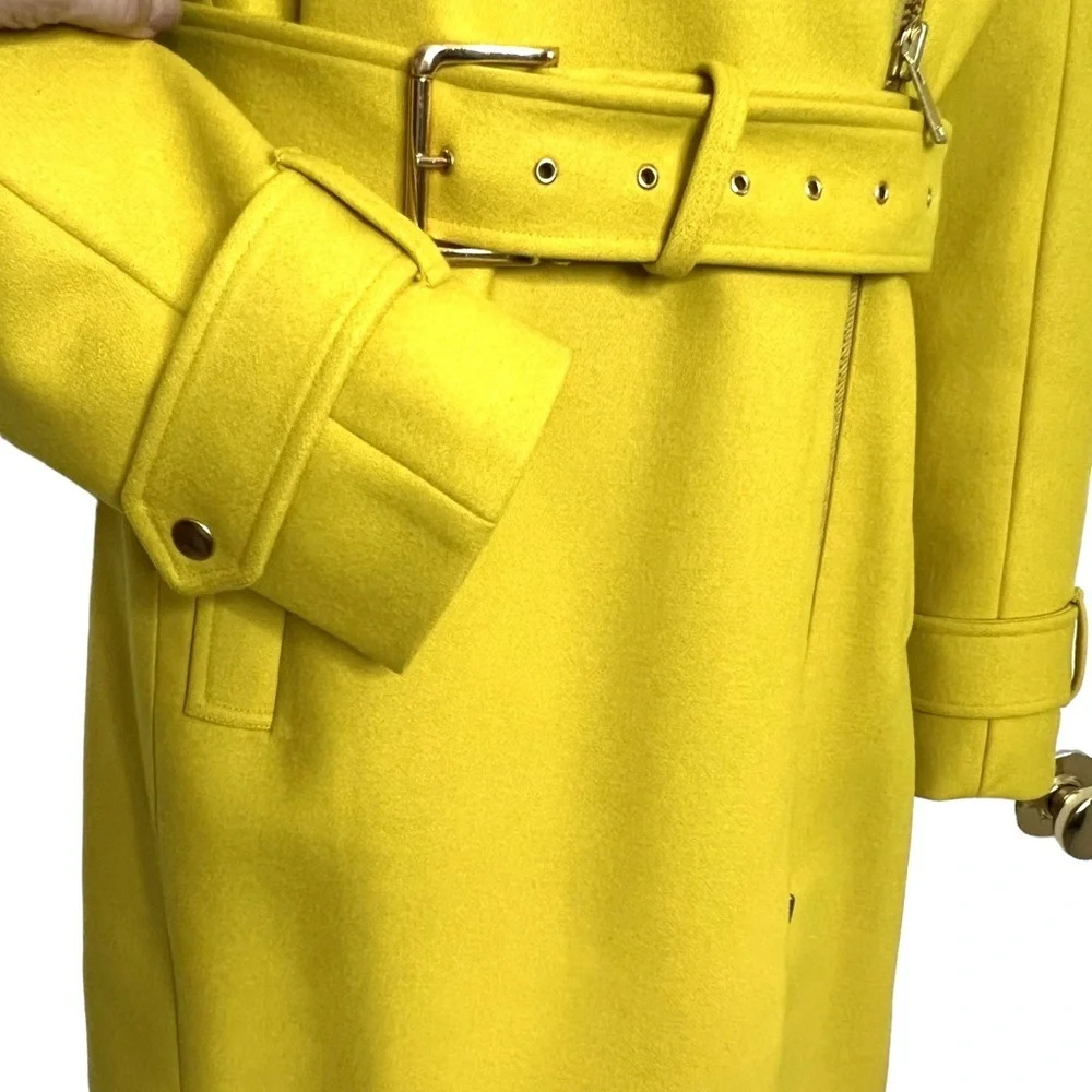 J.CREW GOLD MELTON WOOL ASYMMETRICAL ZIP FRONT BELTED TRENCH COAT SIZE 8 - Picture 5 of 13